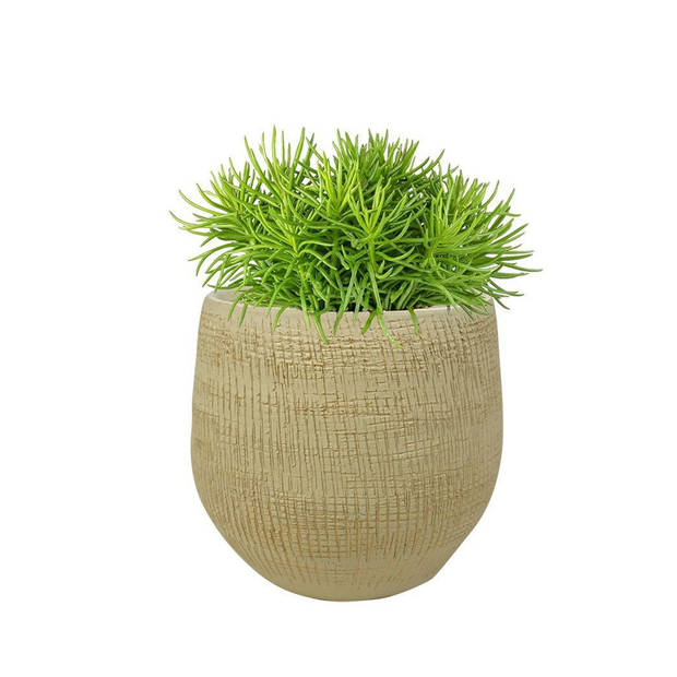 2x stuks plantenpotten/bloempotten in een strakke Modern design look zand/beige Dia 22 cm en Hoogte - Plantenpotten
