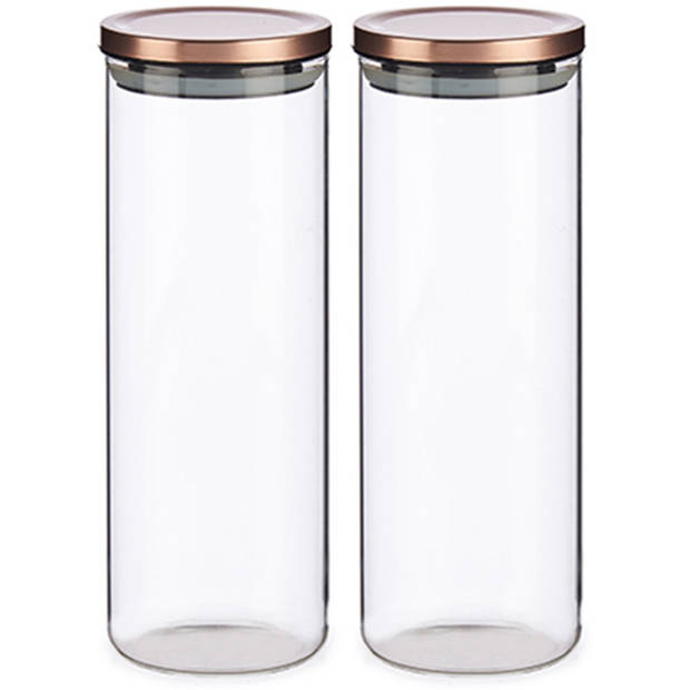 Set van 2x stuks glazen luxe keuken voorraadpotten/voorraadbussen met deksel rose goud 1700 ml - Voorraadpot