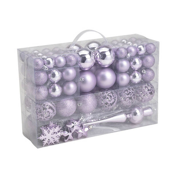 111x stuks kunststof kerstballen lila paars 3, 4 en 6 cm met piek - Kerstbal