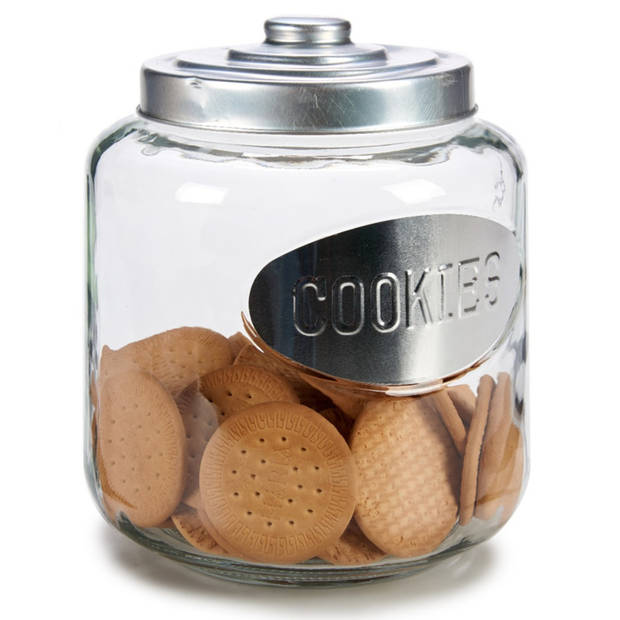 Glazen koektrommel/snoepjes/koekjes voorraad pot met zilverkleurige deksel 4000 ml - Voorraadpot