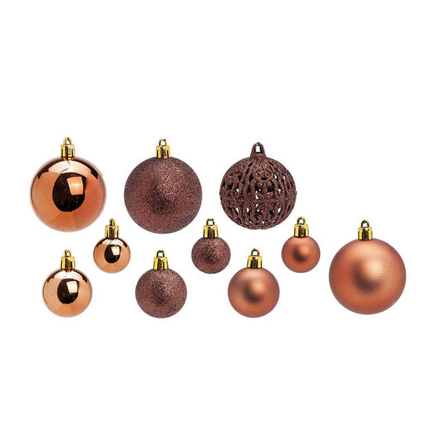 Wurm Kerstballen - 100x st - bruin - 3, 4 en 6 cm - kunststof - kerstversiering - Kerstbal