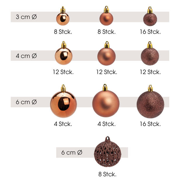 Wurm Kerstballen - 100x st - bruin - 3, 4 en 6 cm - kunststof - kerstversiering - Kerstbal