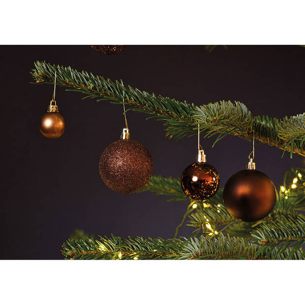 Wurm Kerstballen - 100x st - bruin - 3, 4 en 6 cm - kunststof - kerstversiering - Kerstbal