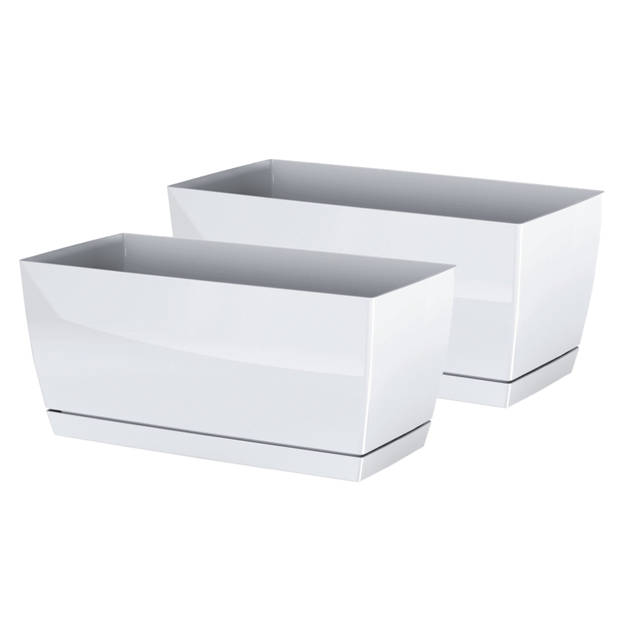 Set van 2x stuks plantenpotten/bloempotten kunststof glanzend parel wit 24 x 12 x 11 cm - Plantenpotten