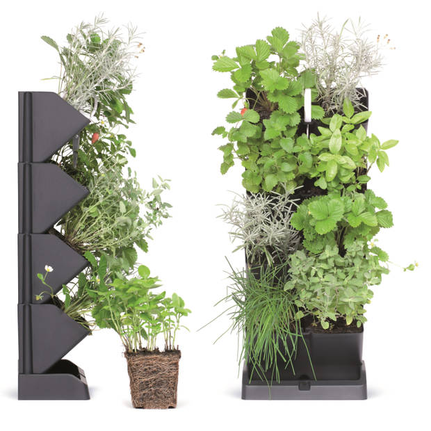 Set van 2x verticale kruidentuin kunststof staand/hangend modulair antraciet grijs 20 x 11 x 48 cm - Plantenpotten