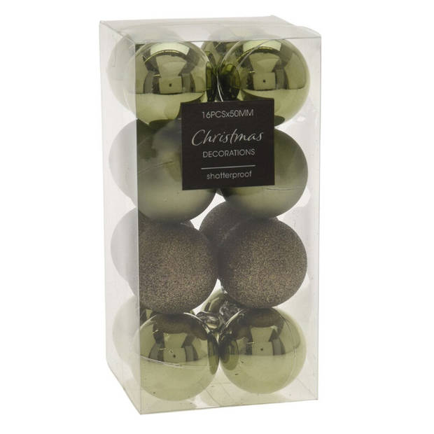 16x stuks kerstballen mix groen tinten kunststof 5 cm - Kerstbal