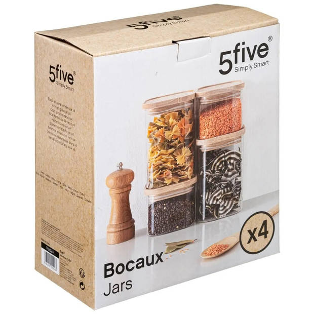 Set van 4 voorraadbussen/voorraadpotten 0,5L - 1L glas met houten deksel - Voorraadpot