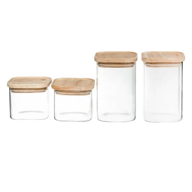 Set van 4 voorraadbussen/voorraadpotten 0,5L - 1L glas met houten deksel - Voorraadpot