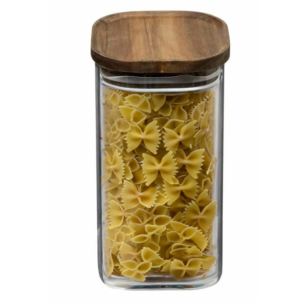 Voorraadbus/voorraadpot 1,3L glas met acacia houten deksel - Voorraadpot