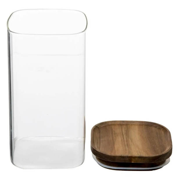 2x stuks voorraadbussen/voorraadpotten 1,3L glas met acacia houten deksel - Voorraadpot