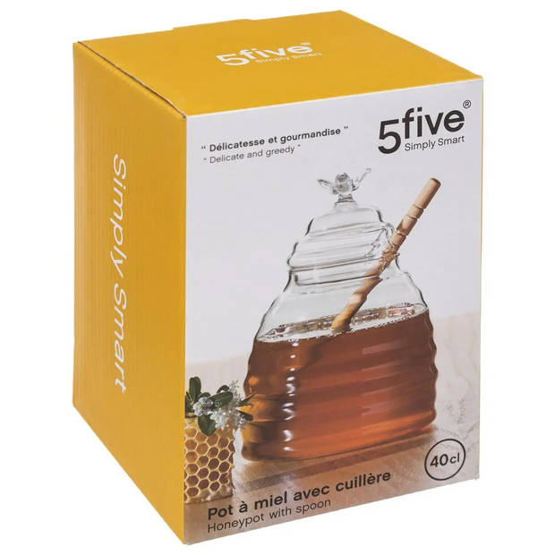 Glazen honingpot met honinglepel/stokje 400ml - Voorraadpot