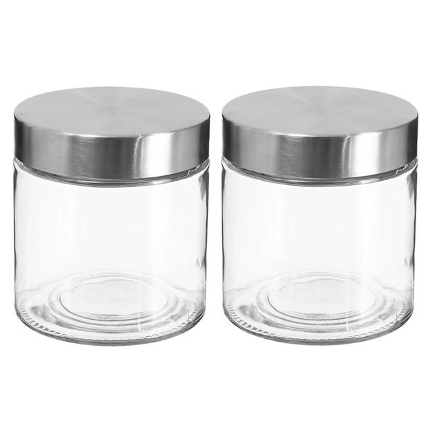 2x stuks voorraadbussen/voorraadpotten 0,75L glas met RVS deksel - Voorraadpot