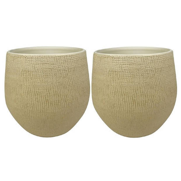 2x stuks plantenpotten/bloempotten in een strakke Modern design look zand/beige Dia 31 cm en Hoogte - Plantenpotten