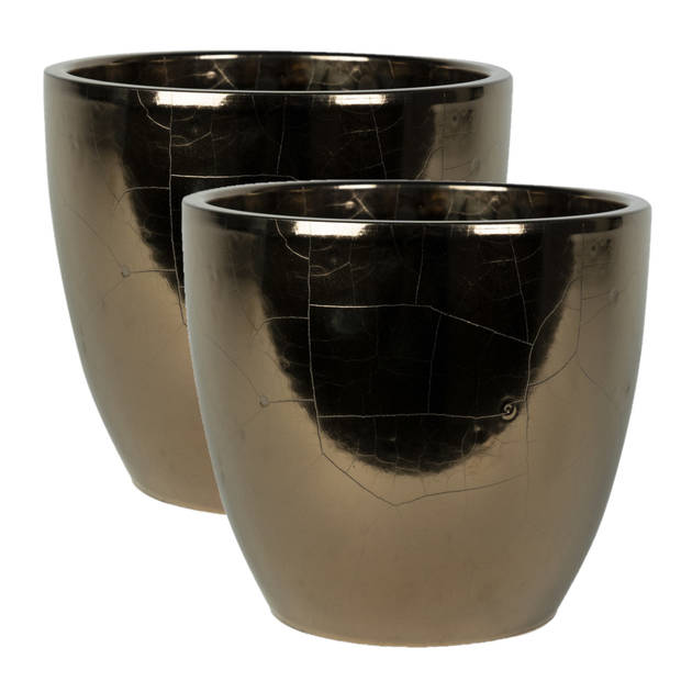 2x stuks plantenpot/bloempot in een strakke Scandinavische look goud Dia 33 cm en Hoogte 28 cm - Plantenpotten