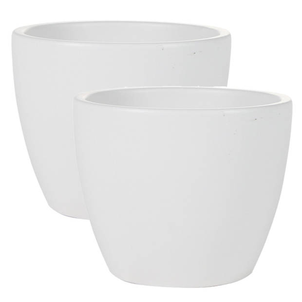 2x stuks plantenpot/bloempot in een strakke Scandinavische look wit Dia 13 cm en Hoogte 11 cm - Plantenpotten