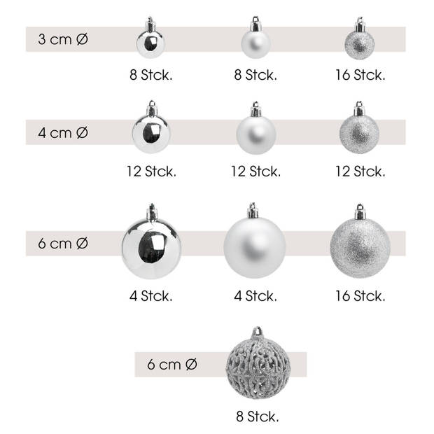 100x stuks kunststof kerstballen zilver 3, 4 en 6 cm - Kerstbal
