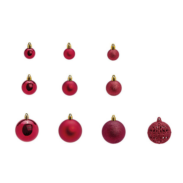 Kerstballen -set 100x st - bordeaux rood - 3,4,6 cm - kunststof - Kerstbal