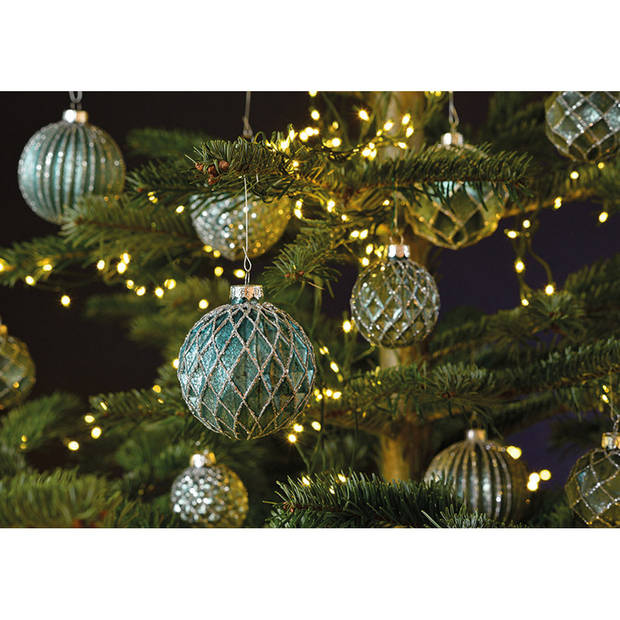 Wurm Kerstballen - 12st - glazen - turquoise blauw - 6 cm - Kerstbal