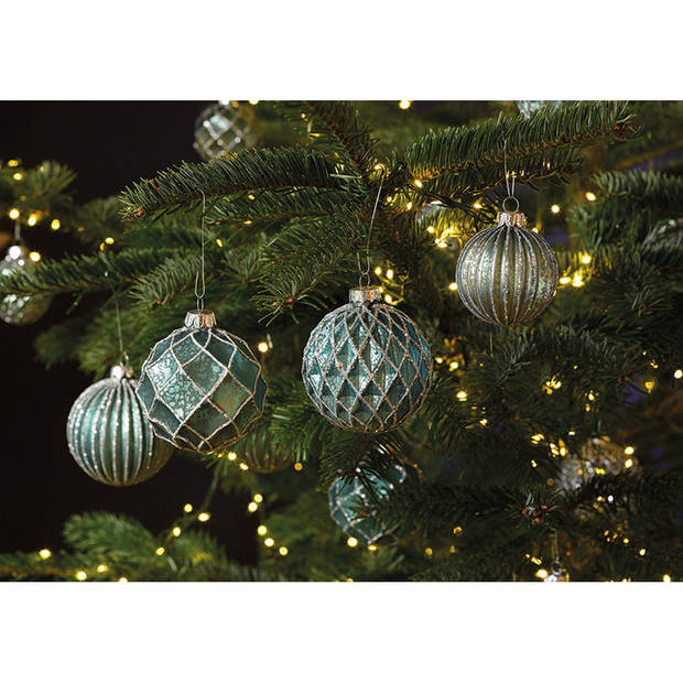 Wurm Kerstballen - 12st - glazen - turquoise blauw - 6 cm - Kerstbal