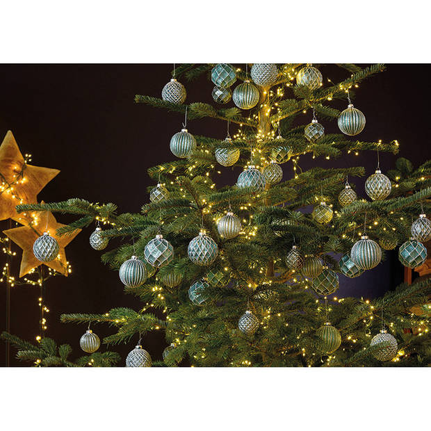 Wurm Kerstballen - 12st - glazen - turquoise blauw - 6 cm - Kerstbal