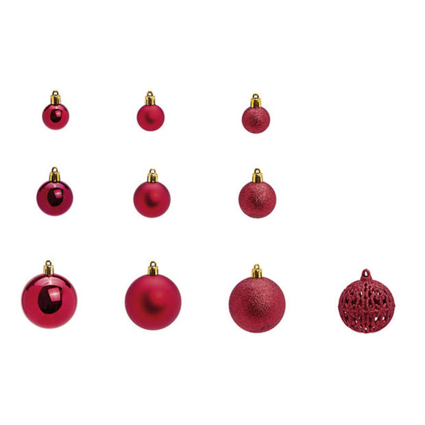 Kerstballen - set 50x st - bordaux rood - 3,4,6 cm - kunststof - Kerstbal