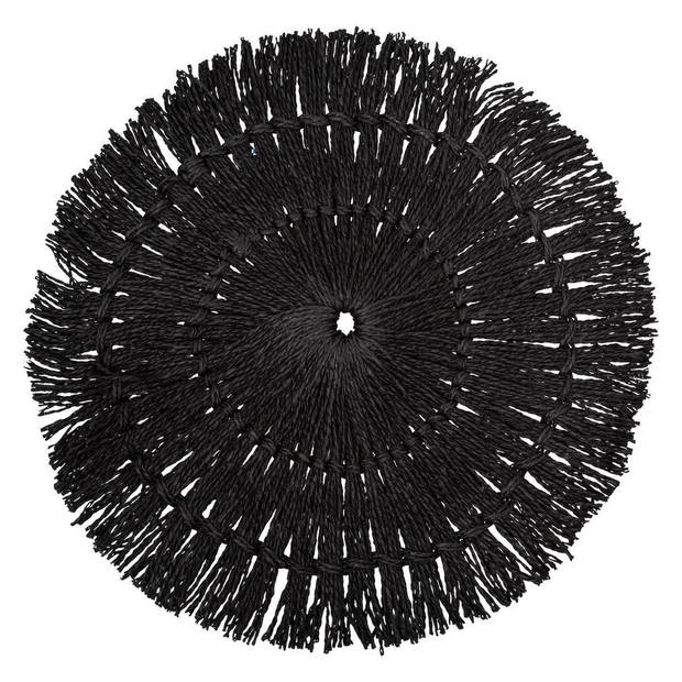 Set van 4x stuks placemats raffia zwart 38 cm - Placemats