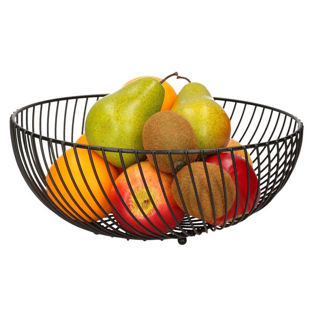 Fruitschaal/fruitmand rond zwart metaal 30 cm - Fruitschalen