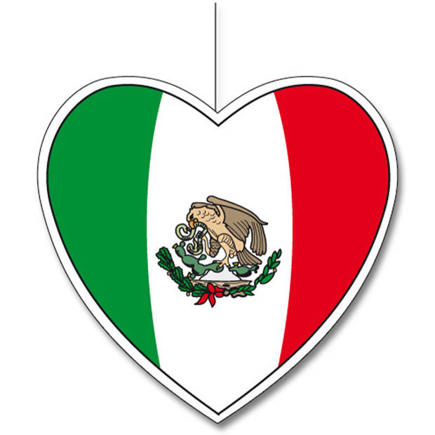 Mexico vlag hangdecoratie hartjes vorm karton 14 cm - Hangdecoratie