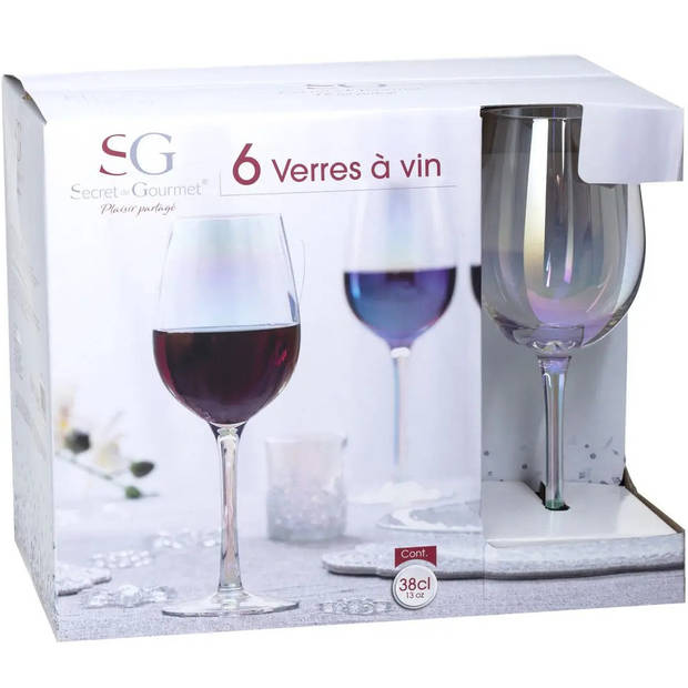Set van 6x wijnglazen parelmoer voor rode wijn Fantasy 380 ml van glas - Wijnglazen