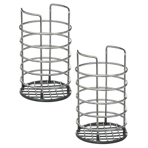 Set van 2x stuks ronde keukengerei houder zilver 19,5 cm van RVS - Keukenhulphouders