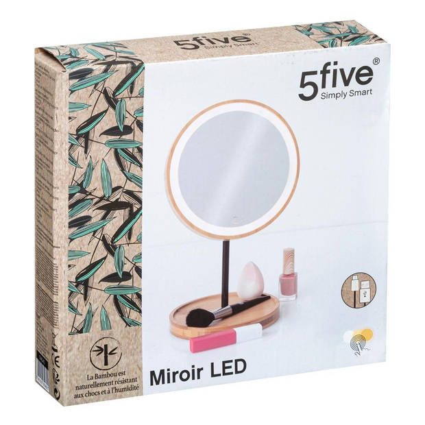 Make-up spiegel met LED verlichting bamboe 19 x 31 cm - Make-up spiegeltjes