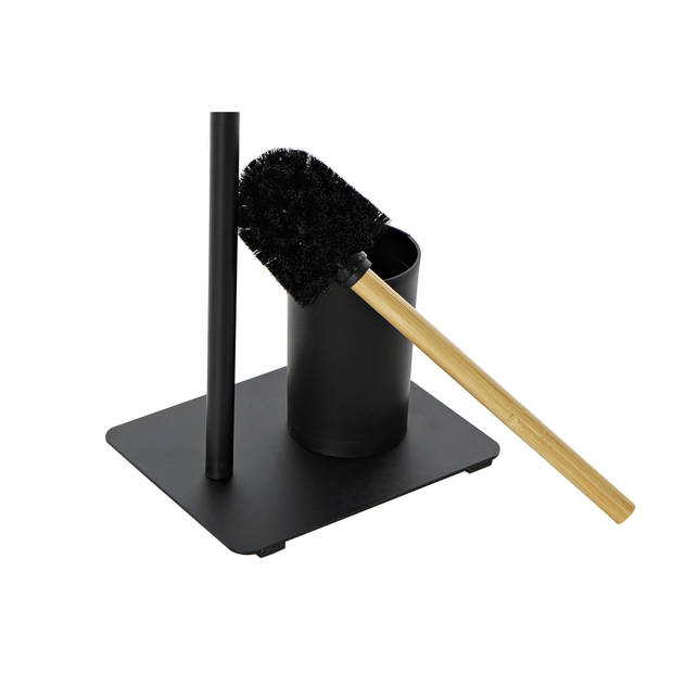 Toiletborstel met toiletrolhouder zwart kunststof/bamboe 67 cm - Handdoekrekken