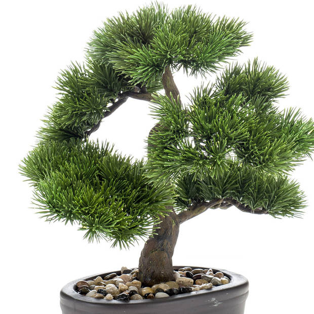 Bonsai boompje Pinus Parviflora kunstplant in kunststof pot 32 cm - Kunstplanten