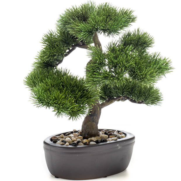 Bonsai boompje Pinus Parviflora kunstplant in kunststof pot 32 cm - Kunstplanten