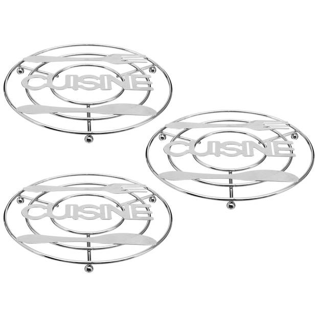 3x Stuks ronde pannen onderzetter zilver Cuisine 20 cm van verchroomd metaal - Panonderzetters