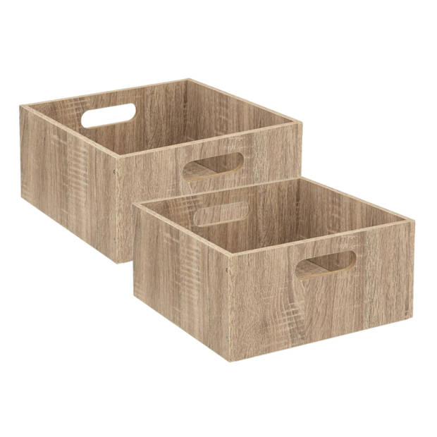 Set van 2x stuks opbergmand/kastmand 14 liter bruin/naturel van hout 31 x 31 x 15 cm - Opbergmanden