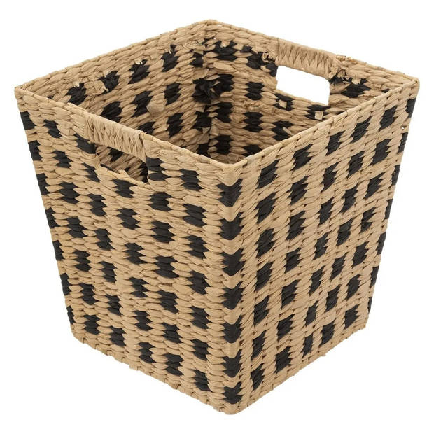 Gevlochten rieten opbergmand - 2x - vierkant - beige/zwart 31 x 31 x 31 cm - Opbergmanden