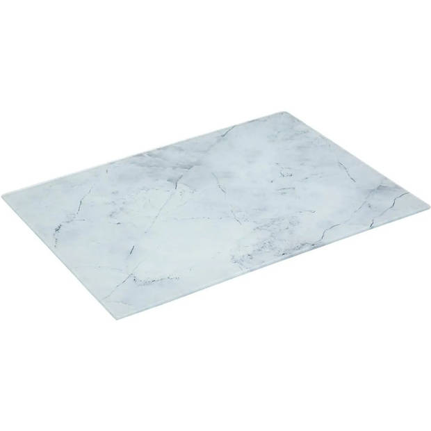 Snijplank rechthoek wit met marmer print 40 x 30 cm van glas - Snijplanken