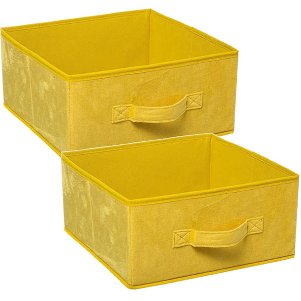 Set van 2x stuks opbergmand/kastmand 14 liter geel polyester 31 x 31 x 15 cm - Opbergmanden