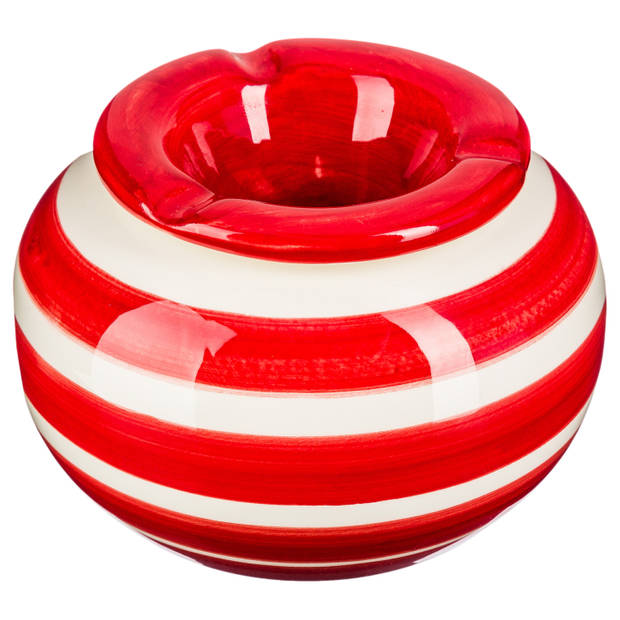 Terras asbak/stormasbak rond keramiek 12 x 7,5 cm rood met streep - Asbakken