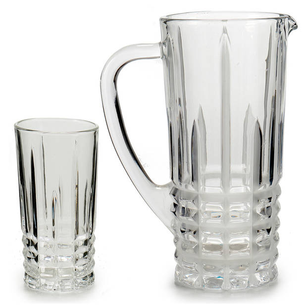 Glazen schenkkan/karaf 1liter 25 x 16 cm met 6 drinkglazen van 250 ML - Drinkglazen