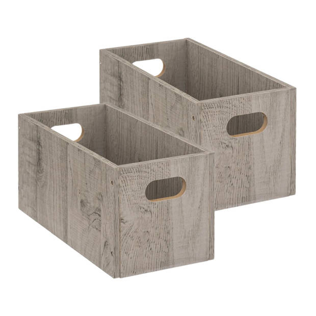 Set van 2x stuks opbergmand/kastmand 7 liter grijs/greywash van hout 31 x 15 x 15 cm - Opbergmanden