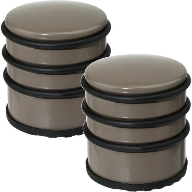 2x Stuks ronde deurstopper taupe 7 x 7,5 cm van metaal - Deurstoppers