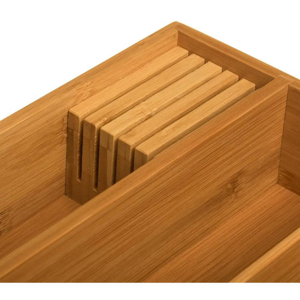 Set van 2x stuks bestekbakken/keuken organizers 5-vaks bamboe hout 38 x 28 cm - Bestekbakken