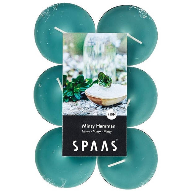 Candles by Spaas geurkaarsen - 24x stuks in 2 geuren Jasmin en Minty Hammam - geurkaarsen