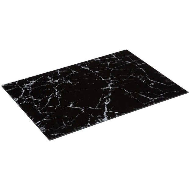 2x Stuks snijplank rechthoek zwart met marmer print 40 x 30 cm van glas - Snijplanken