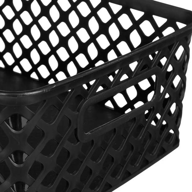 5Five Opbergmand/box van kunststof - zwart - 19 x 25 x 10 cm - 4 liter - Opbergmanden