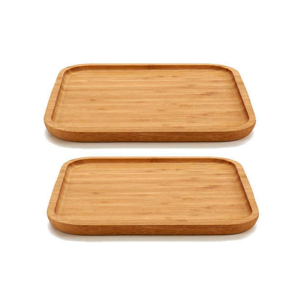 2x stuks bamboe houten broodplanken/serveerplanken vierkant 25 cm - Serveerplanken