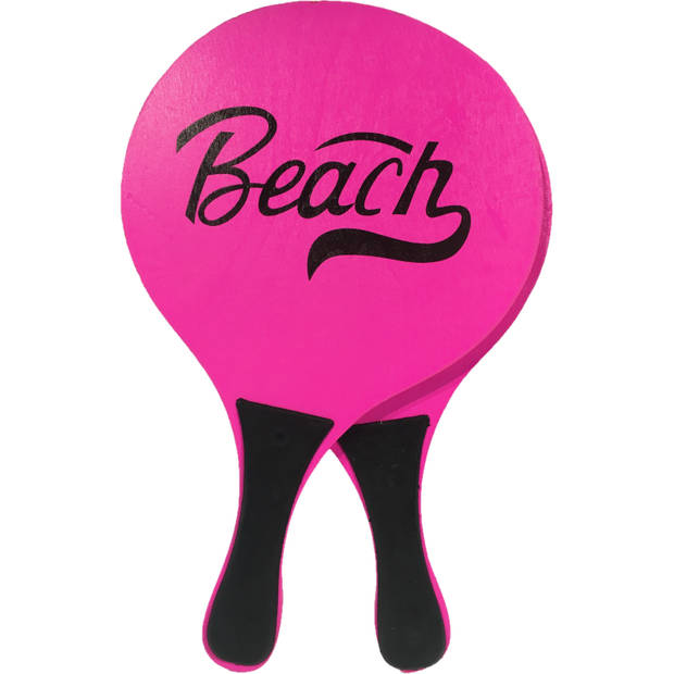 Gebro strand Beachball set - hout - roze - strand sport speelset - met 5x balletjes - Beachballsets