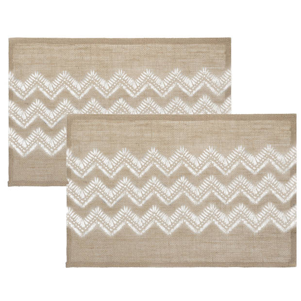 Set van 6x stuks placemats zigzag lijnen wit jute 45 x 30 cm - Placemats